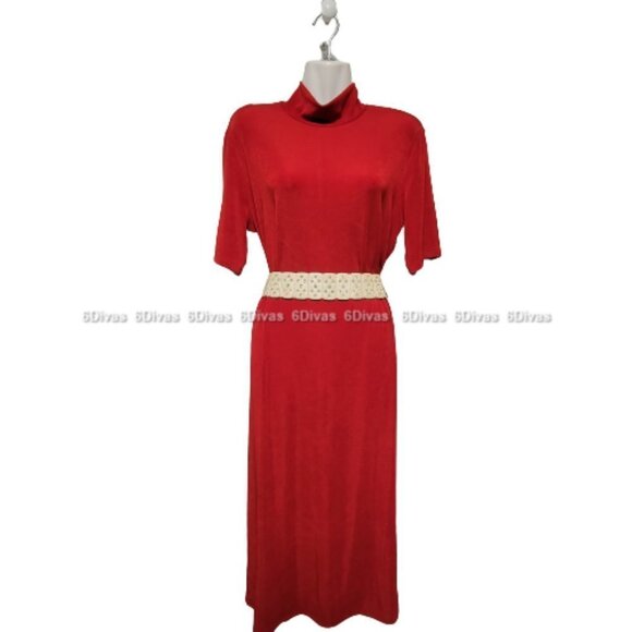 𝅺Red Dress Loose Fitting Midi Dress - Picture 1 of 9
